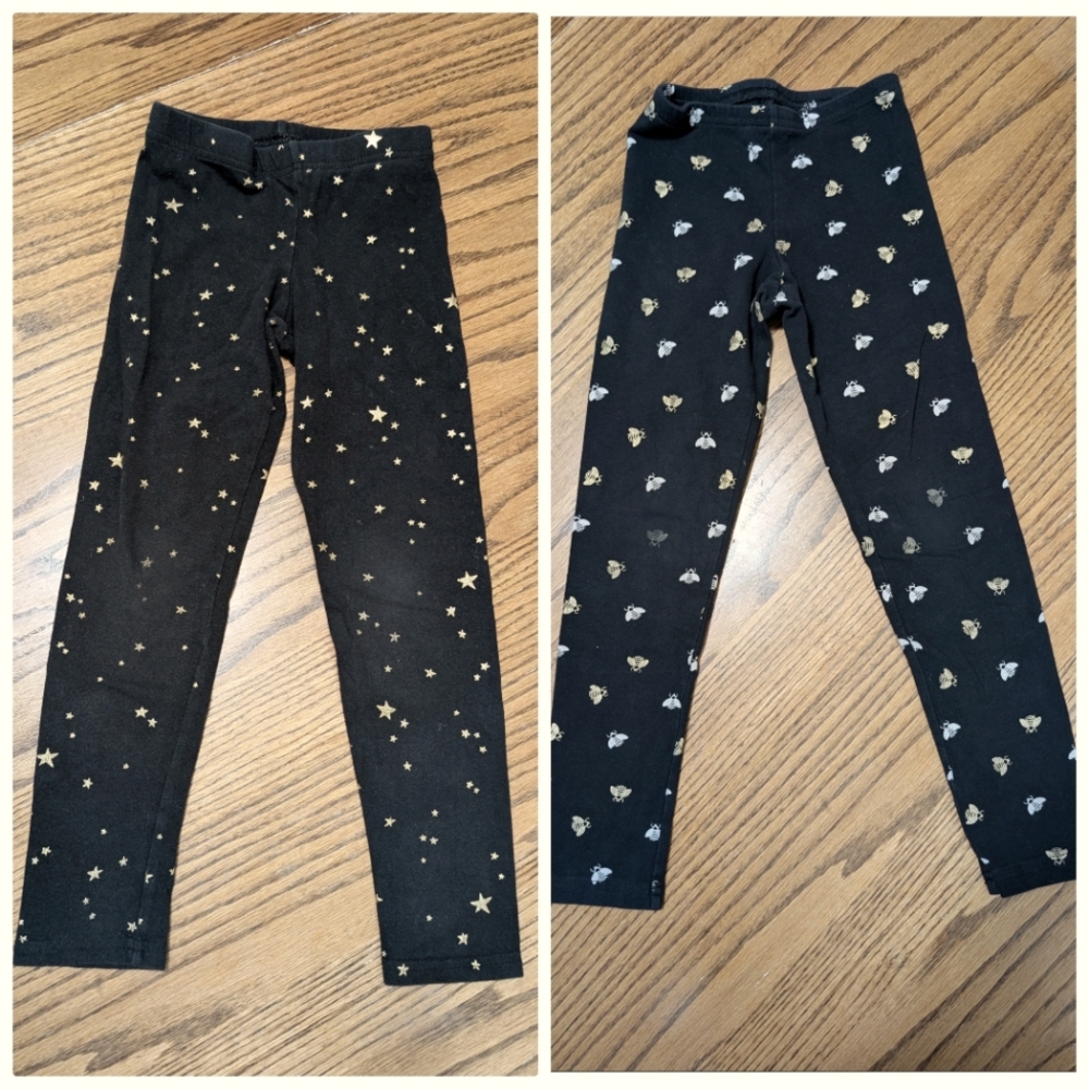 Old Navy Kids Leggings - Black with Gold Stars and Black with Gold and White Bee